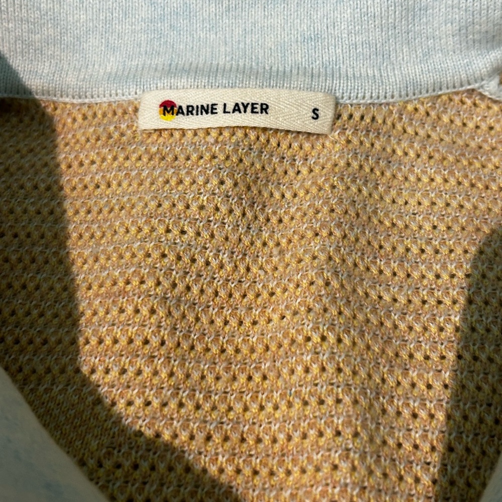 Marine Layer Cream Short-Sleeve Knit Button-Down with Peach Floral - Picture 6 of 7